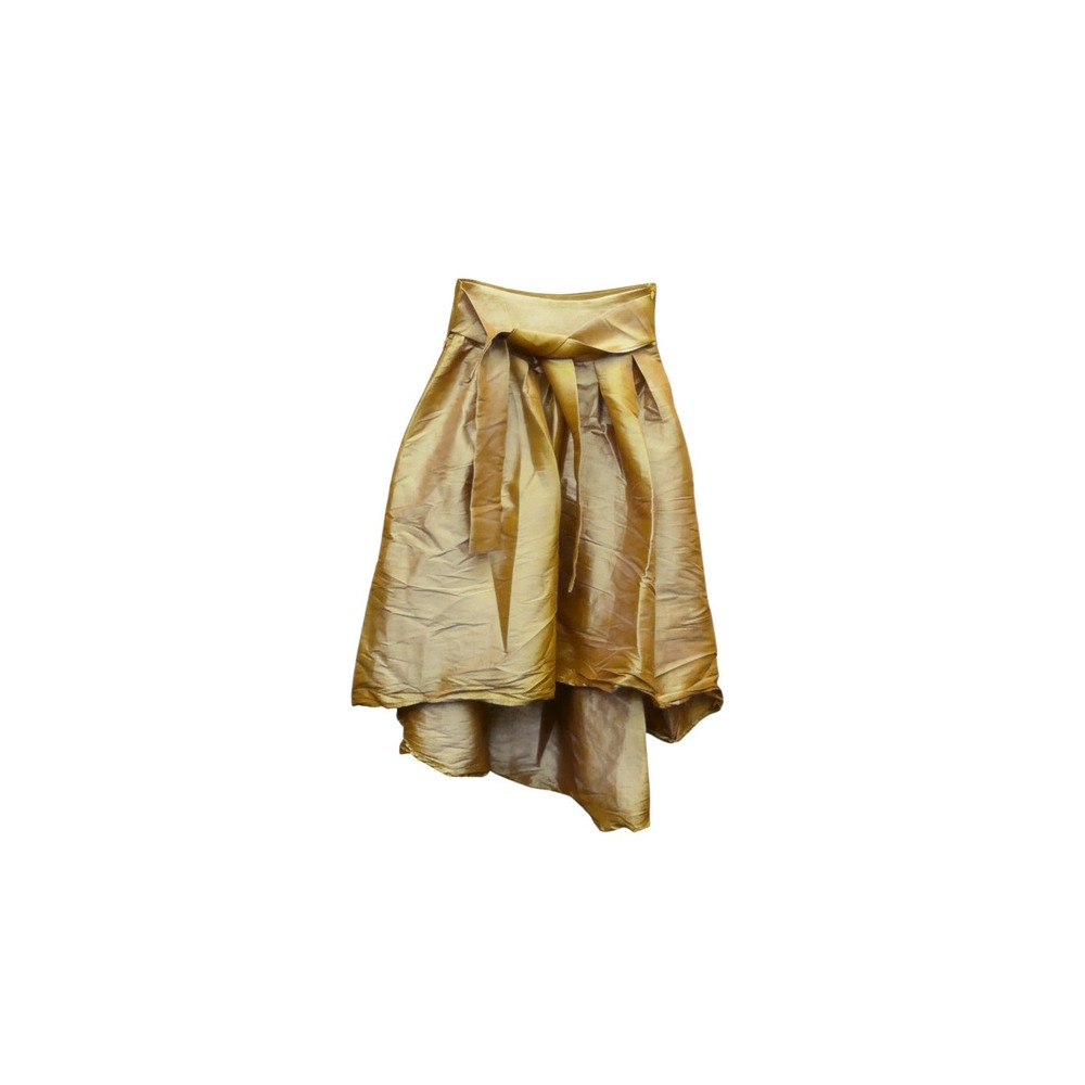 Jasmine High-Low Skirt Juniors Medium Gold Metallic Taffeta Pleated Tie Waist